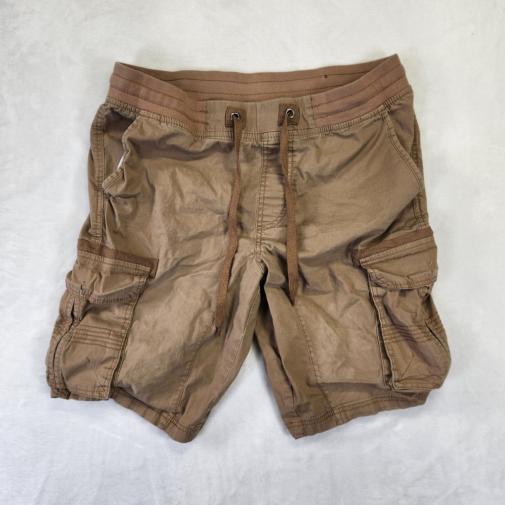 Airwalk Mens‎ Cargo Shorts Brown Elastic Waist Drawstring Pockets Size 32